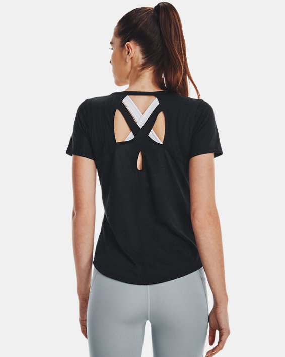 T-shirt à manches courtes UA Streaker Deco Diamond pour femme, Black, pdpMainDesktop image number 1